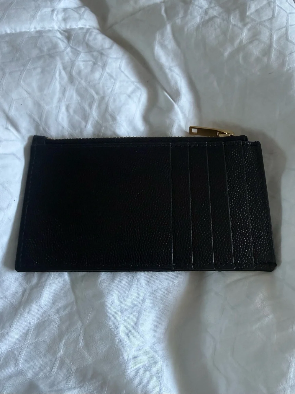 Saint Laurent Black Quilted Leather Card Holder with Gold YSL Emblem